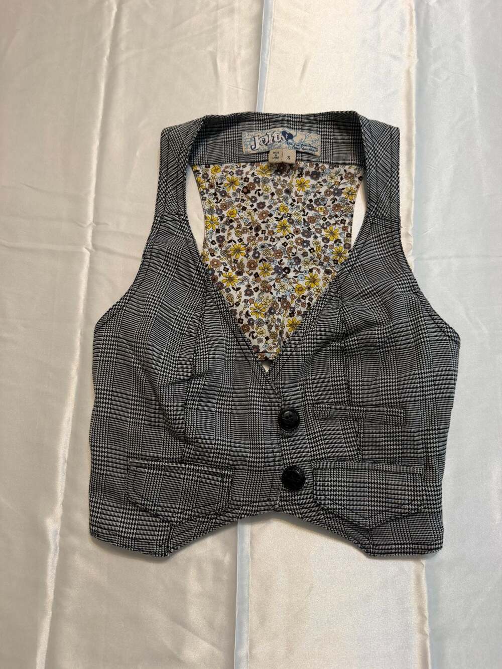 Jolt Women's Black & White Plaid Halter Vest with Floral Lining Size S